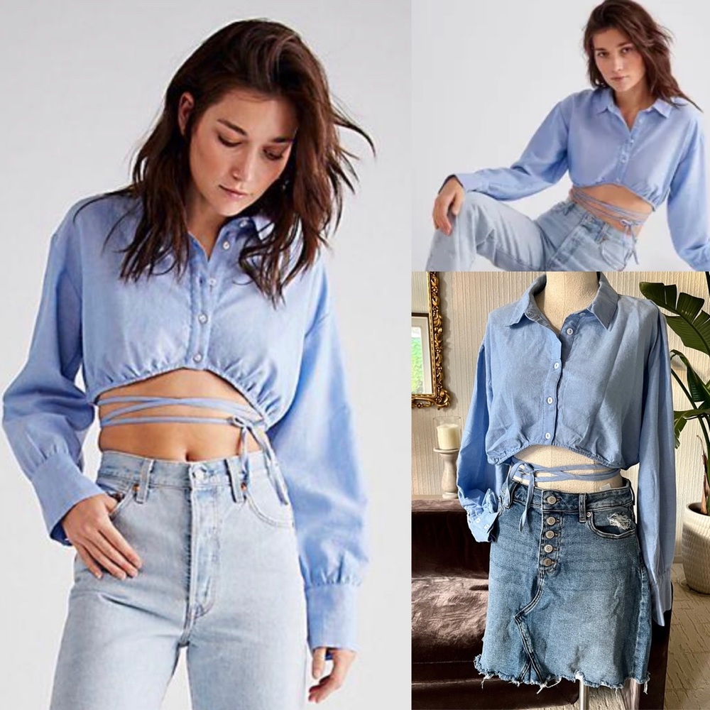Free People button down long sleeve crop top size medium